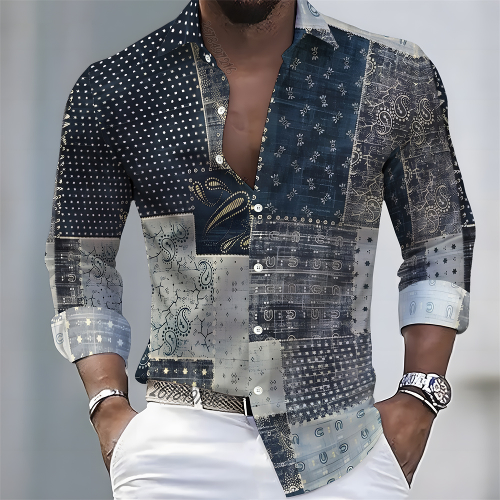 Fashion Mens Shirt - Camisa de manga larga con estampado