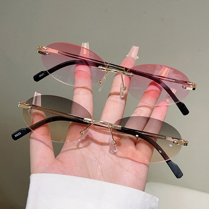 Men'S Fashion Rimless Glasses - Gafas de Sol Ovaladas sin Montura