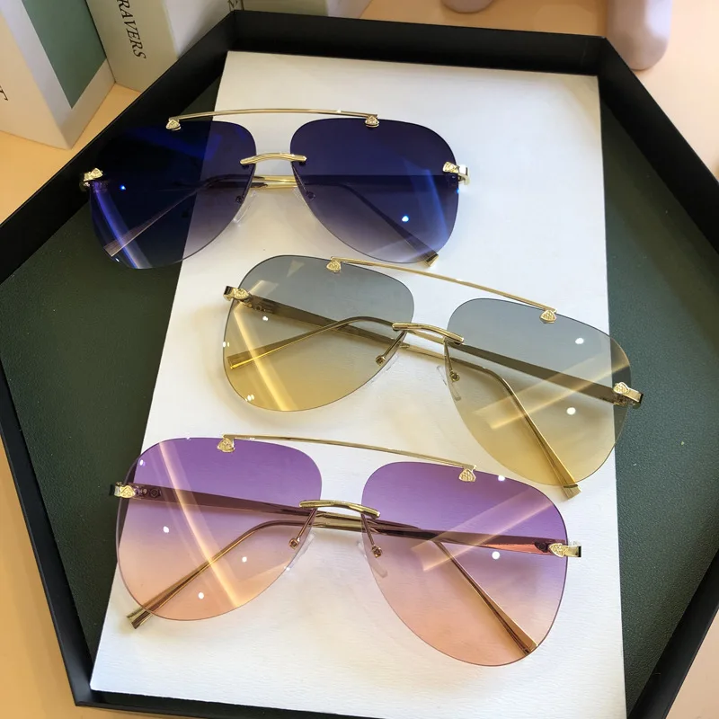 Men'S Fashion Rimless Glasses - Gafas de Sol de Aviador Vintage