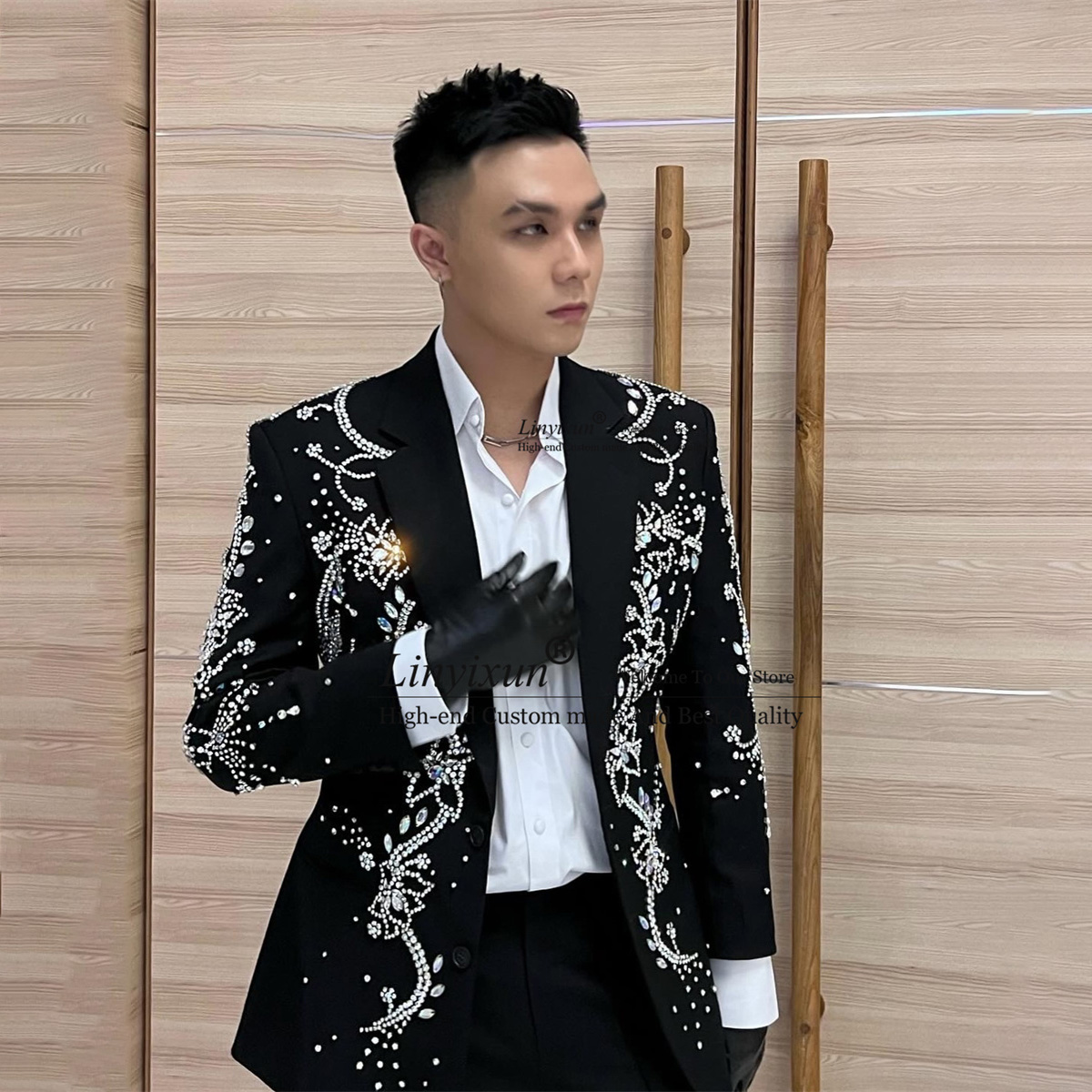 Mens Fashion Trajes - Traje con adornos de diamantes de