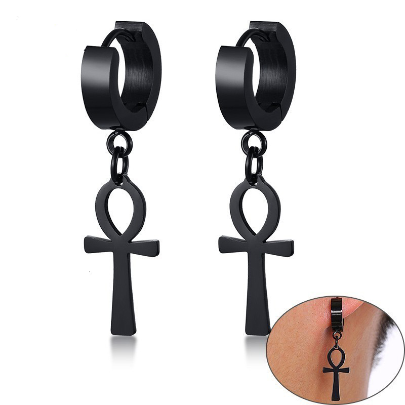 Men Fashion Egypt - WKOUD-pendientes de acero inoxidable Ankh Cross