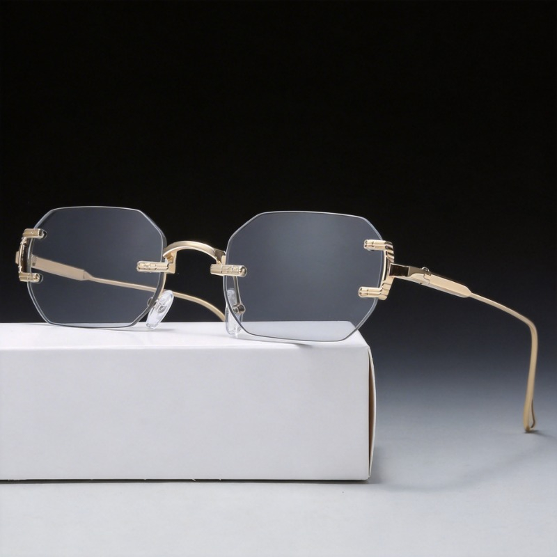 Men'S Fashion Rimless Glasses - Gafas de sol sin montura rectangulares,