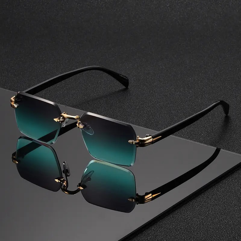 Men'S Fashion Rimless Glasses - Gafas de Sol sin Montura, Rectangulares,
