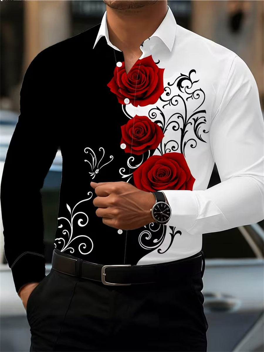 Fashion Mens Shirt - Camisa de Manga Larga con Estampado